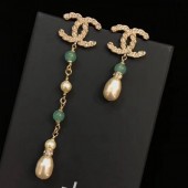 Imitation Chanel Asymmetry Earrings AB0648 Gold/Green/Crystal 2019 Collection CE04104