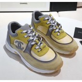 Imitation Chanel Calfskin Suede & Fabric Classic Sneaker Yellow 2020(For Women and Men) Collection CE03117
