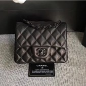 Imitation Chanel Classic Flap Mini Bag A1115 in Lambskin Leather Black with Black Hardware CE04190