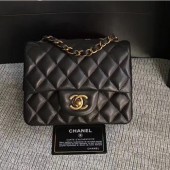 Imitation Chanel Classic Flap Mini Bag A1115 in Lambskin Leather Black with Vintage Golden Hardware CE03077