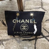 Imitation Chanel Deauville Lurex Canvas Medium Shopping Bag A93786 Navy Blue/Gold 2019 Collection CE03259