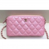 Imitation Chanel Iridescent Pearl Caviar Classic Clutch with Chain Bag A82527 Pink 2019 CE00795