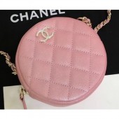 Imitation Chanel Iridescent Pearl Caviar Classic Round Clutch with Chain Bag AP0366 Pink 2019 CE01992
