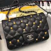 Imitation Chanel Lambskin 18k Charms Mini Classic Flap Bag A69900 Black 2018(Silver-Tone Metal) Collection CE02921