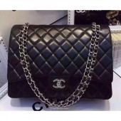Imitation Chanel Lambskin Classic Flap 33cm Bag Black With Silver Hardware 2018 CE01820