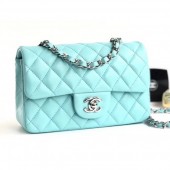 Imitation Chanel Lambskin Classic Flap Bag A01116 Light Blue With Silver Hardware CE02496