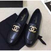 Imitation Chanel Lambskin Flat Loafers With Metal CC Logo Black 2020 Collection CE01096