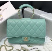 Imitation Chanel Lambskin Wallet on Chain With Round Handle AP1177 Light Green 2020 Collection CE02487