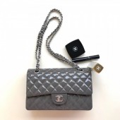 Imitation Chanel Patent Calfskin Medium Classic Flap Bag A1112 Grey（Silver Hardware） Collection CE03552