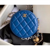Imitation Chanel Pearl on Chain Round Clutch with Chain Bag Blue 2020 CE00773