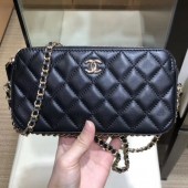 Imitation Chanel Quilted Lambskin Double Clutch with Chain AP0738 Black 2019 Collection CE00874