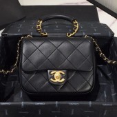 Imitation Chanel Quilted Lambskin Small Flap Bag with Ring Top Handle AS1357 Black 2020 Collection CE01491