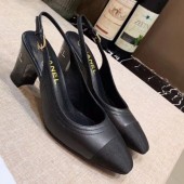Imitation Chanel Slingback Mid-Heel Pumps Black 2019 Collection CE02052