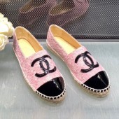 Imitation Chanel Tweed Patent Leather Flat Espadrille G29762 Pink 2019 Collection CE02710