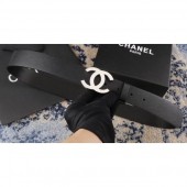 Imitation Chanel Width 3.5cm Leather Belt Black with Silver CC Logo CE01802