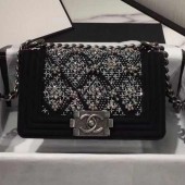 Imitation Chanel Wool Crystal Small Boy Flap Bag A67086 Black 2019 Collection CE02953