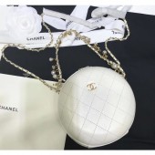 Imitation High Quality Chanel City Box Round Evening Bag with Pearl Chain AS0203 White 2019 CE02479
