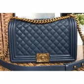 Imitation Top Chanel Caviar Leather Boy Flap New Medium Bag Navy Blue/Gold CE03294