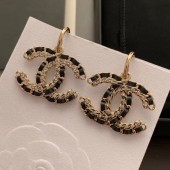 Knockoff Chanel Chain Leather CC Short Earrings Black/Gold 2019 Collection CE04061