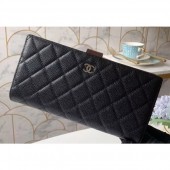 Knockoff Chanel Classic Bi-fold Wallet Clutch Bag With Handle Strap A70525 Grained Calfskin Black/Silver CE00813