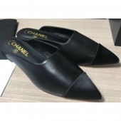 Knockoff Chanel Lambskin and Satin Slippers Black 2020 CE02690