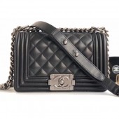 Knockoff Chanel Lambskin Boy Flap Small Bag Black/Silver CE03912