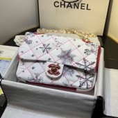 Knockoff Chanel Quilted Fabric Snowflake Print Medium Flap Bag White 2020 Collection CE02501