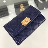 Knockoff Chanel Quilted Grained Small Flap Boy Wallet A80603 Navy Blue/Gold 2019 Collection CE01137