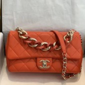 Knockoff Chanel Quilted Lambskin Large Flap Bag with Resin Chain AS1354 Orange 2019 Collection CE01324