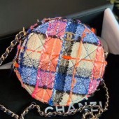 Knockoff Chanel Tweed Round Clutch with Chain AP0366 Orange/Blue/Pink 2020 Collection CE01535