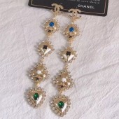 New Chanel Crystal Heart Long Earrings AB2404 Blue/Green 2019 Collection CE03618