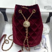 New Chanel Quilted Velvet Drawstring Bucket Bag with Crystal Ball Charm AS1894 Burgundy 2020 Collection CE01831