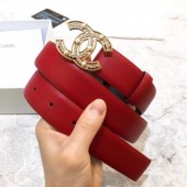 New Chanel Width 3cm Calfskin Belt With Crystal Pearl CC Buckle Red 2020 Collection CE01466