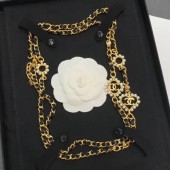 Quality Chanel Heart Chain Leather Long Necklace AB2582 Black/Gold/White 2019 Collection CE00845