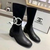 Replica AAA Chanel Calfskin and Knit Fabric CC Flat Fold Short Boots Black/White 2019 Collection CE01758