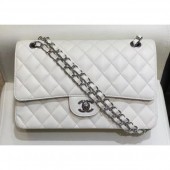 Replica AAAAA Chanel Grained Caflskin Medium Classic Flap Bag A01112 White With Silver Hardware CE03973