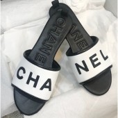 Replica AAAAA Chanel Logo Mules Slipper Sandals White 2020 CE03049