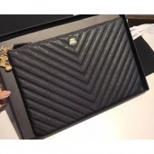 Replica Best Chanel Caviar Leather Owl Charms Chevron Pouch Clutch Large Bag A82545 Black 2018 CE03757