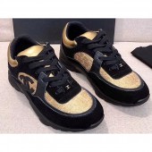 Replica Chanel CC Logo Sneakers G34360 Black/Gold 2019 CE01178