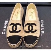 Replica Chanel CC Logo Tweed Fabric Espadrilles Beige 2019 CE01147