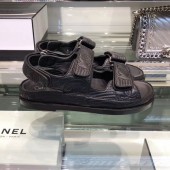 Replica Chanel CC Strap Flat Sandals G3445 Black 2020 Collection CE04344