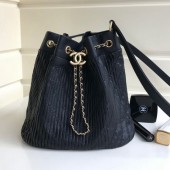 Replica Chanel Chevron Pleated Bucket Bag Black 2019 Collection CE03867