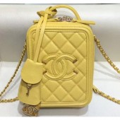 Replica Chanel Grained Calfskin CC Filigree Vanity Case Bag AS0988 Yellow 2019 CE01703