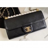 Replica Chanel Logo Chain Pearl Clutch with Chain Bag AP1001 Black 2020 CE03026