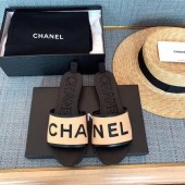 Replica Chanel logo slippers in lambskin apricot 2019 CE01000