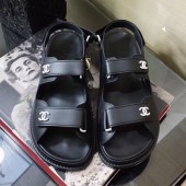 Replica Chanel Strap Flat Sandals Black/White 2020 Collection CE04037