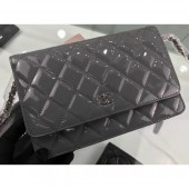 Replica Chanel Wallet On Chain WOC Bag in Patent Leather Gray/Silver CE01285