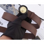 Replica Chanel Width 3cm Button Round Buckle Leather Belt Coffee CE01456