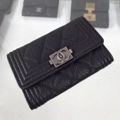 Replica Luxury Chanel Grained Leather Small Flap Boy Wallet A80603 Black 2019 Collection CE02195