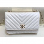 Replica Luxury Chanel Lambskin Chevron Trendy CC Wallet On Chain WOC Bag A84456 White 2018 CE01931